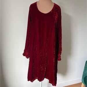 Bodil Silk Blend Red Crushed Velvet Long Sleeve High Low Lagenlook Dress EUC S